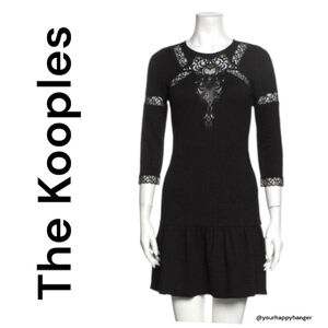 The Kooples Black A Line boho Lace 3/4 sleeve fit & flare Mini dress casual XS